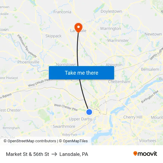 Market St & 56th St to Lansdale, PA map