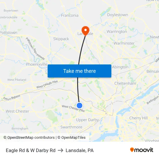 Eagle Rd & W Darby Rd to Lansdale, PA map