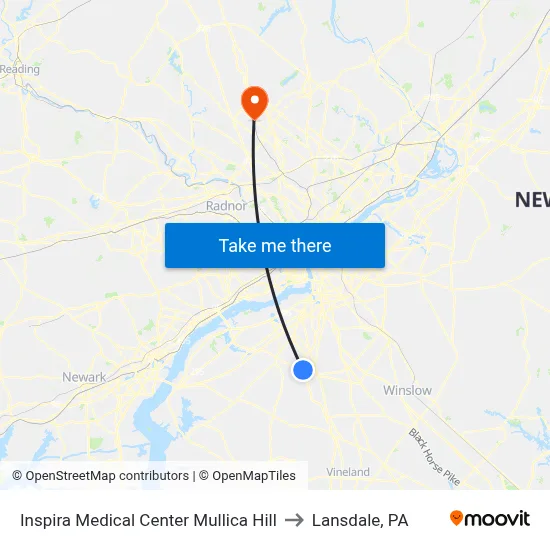 Inspira Medical Center Mullica Hill to Lansdale, PA map