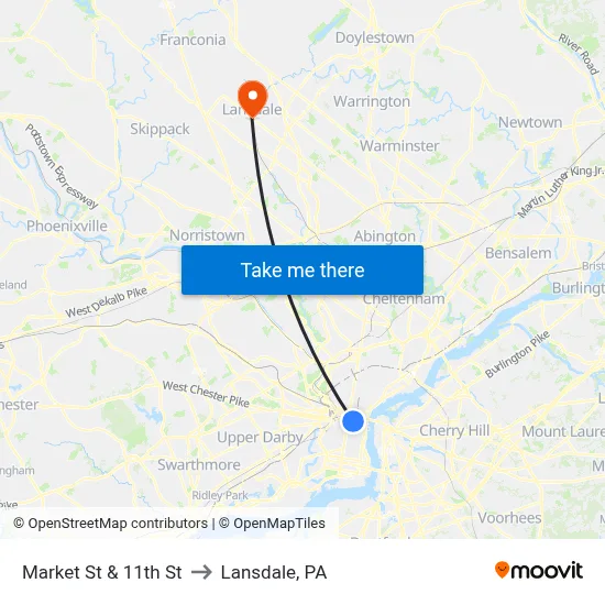 Market St & 11th St to Lansdale, PA map