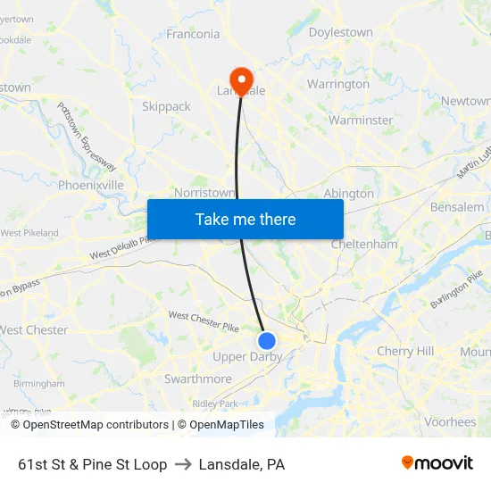 61st St & Pine St Loop to Lansdale, PA map