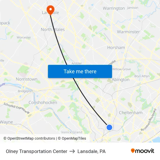 Olney Transportation Center to Lansdale, PA map