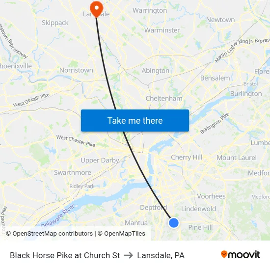 Black Horse Pike at Church St to Lansdale, PA map