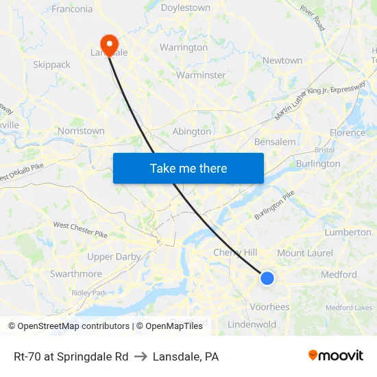 Rt-70 at Springdale Rd to Lansdale, PA map