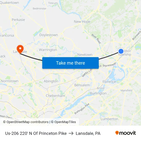 Us-206 220' N Of Princeton Pike to Lansdale, PA map