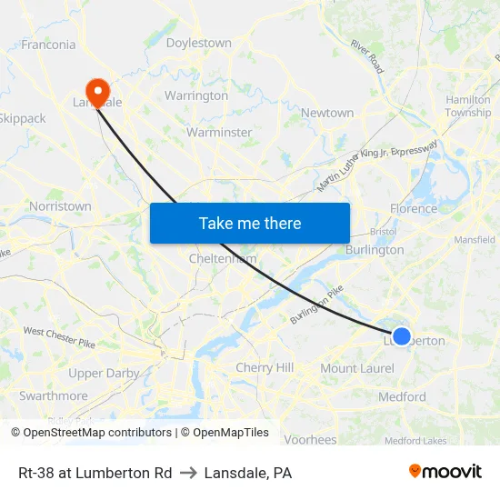 Rt-38 at Lumberton Rd to Lansdale, PA map