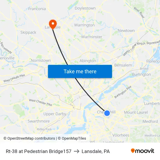 Rt-38 at Pedestrian Bridge157 to Lansdale, PA map