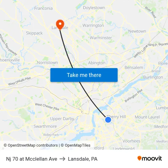 Nj 70 at Mcclellan Ave to Lansdale, PA map