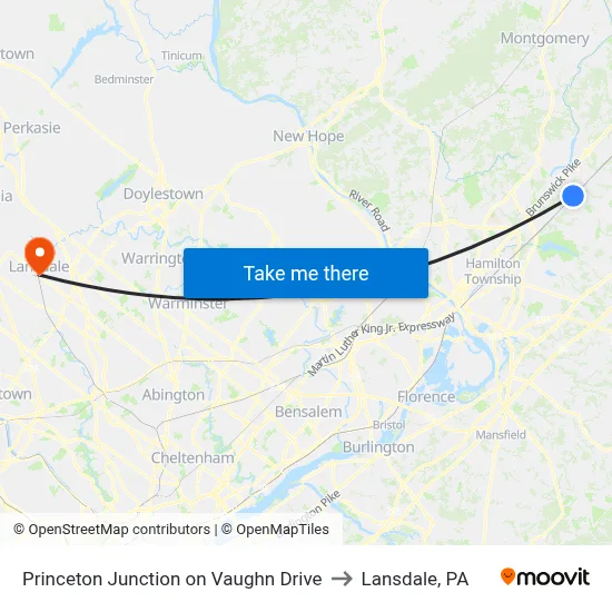 Princeton Junction on Vaughn Drive to Lansdale, PA map
