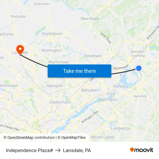 Independence Plaza# to Lansdale, PA map