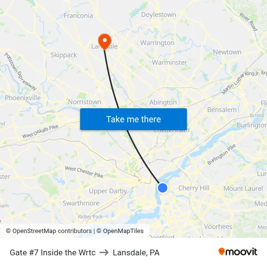 Gate #7 Inside the Wrtc to Lansdale, PA map