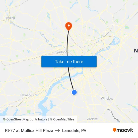 Rt-77 at Mullica Hill Plaza to Lansdale, PA map