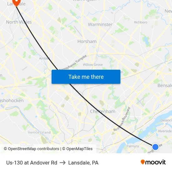 Us-130 at Andover Rd to Lansdale, PA map