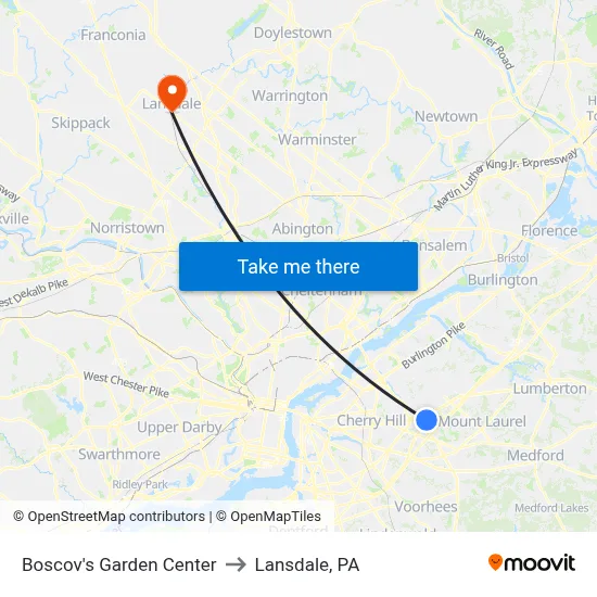 Boscov's Garden Center to Lansdale, PA map