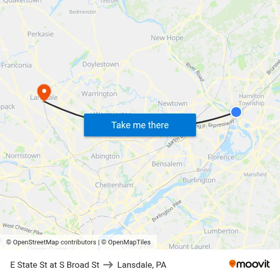 E State St at S Broad St to Lansdale, PA map