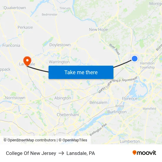 College Of New Jersey to Lansdale, PA map