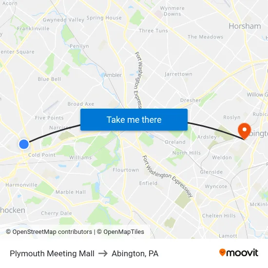 Plymouth Meeting Mall to Abington, PA map