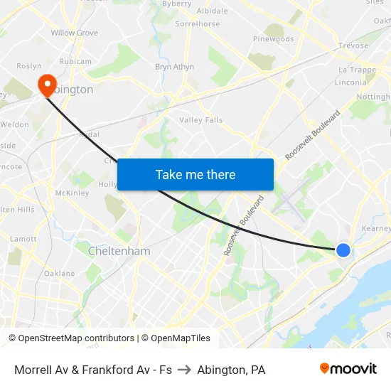 Morrell Av & Frankford Av - Fs to Abington, PA map