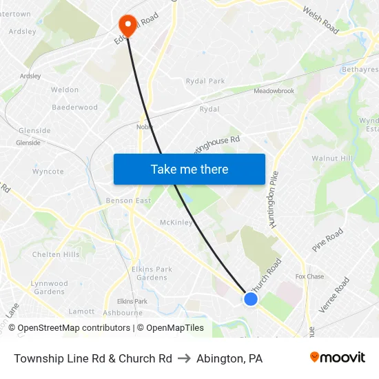 Township Line Rd & Church Rd to Abington, PA map