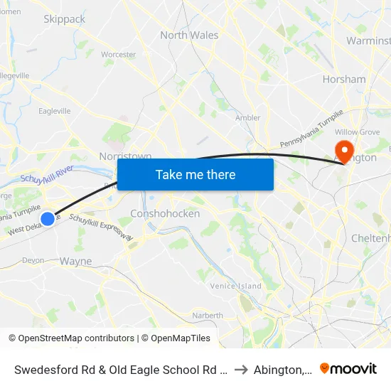 Swedesford Rd & Old Eagle School Rd - Mbns to Abington, PA map
