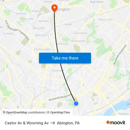 Castor Av & Wyoming Av to Abington, PA map