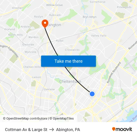 Cottman Av & Large St to Abington, PA map