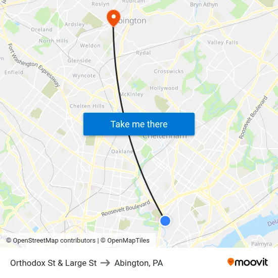 Orthodox St & Large St to Abington, PA map
