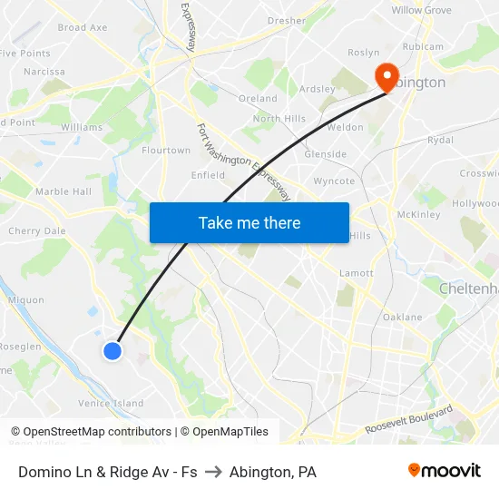 Domino Ln & Ridge Av - Fs to Abington, PA map