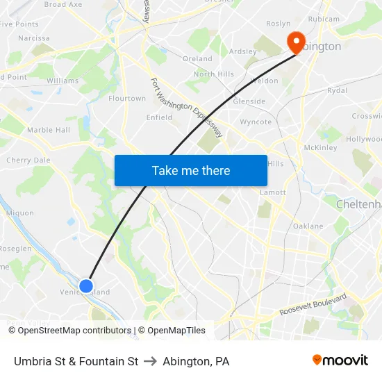 Umbria St & Fountain St to Abington, PA map
