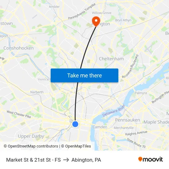 Market St & 21st St - FS to Abington, PA map
