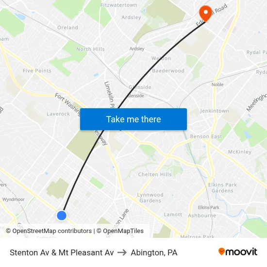 Stenton Av & Mt Pleasant Av to Abington, PA map