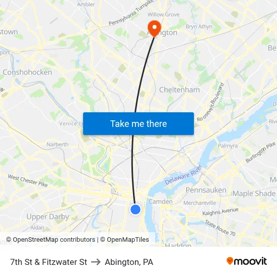 7th St & Fitzwater St to Abington, PA map