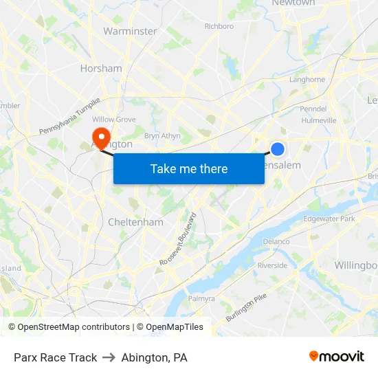 Parx Race Track to Abington, PA map