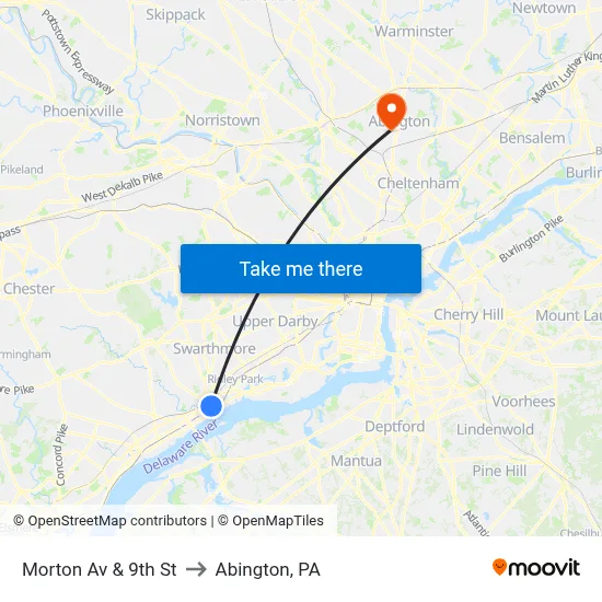 Morton Av & 9th St to Abington, PA map