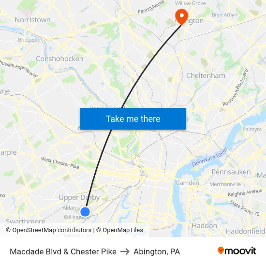 Macdade Blvd & Chester Pike to Abington, PA map
