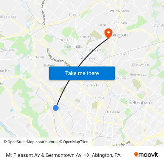 Mt Pleasant Av & Germantown Av to Abington, PA map