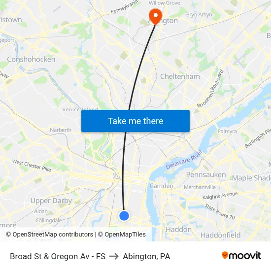 Broad St & Oregon Av - FS to Abington, PA map
