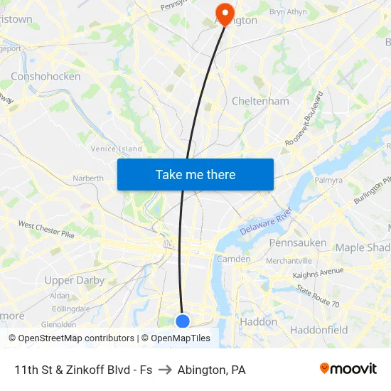 11th St & Zinkoff Blvd - Fs to Abington, PA map