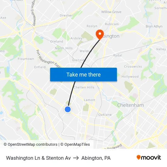 Washington Ln & Stenton Av to Abington, PA map