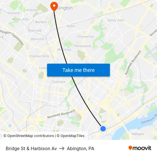 Bridge St & Harbison Av to Abington, PA map