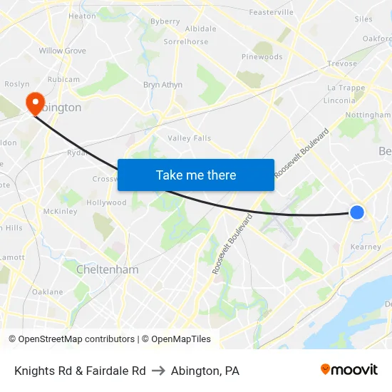 Knights Rd & Fairdale Rd to Abington, PA map