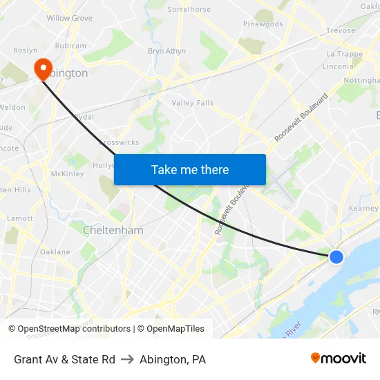 Grant Av & State Rd to Abington, PA map