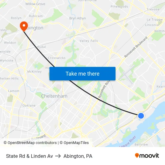State Rd & Linden Av to Abington, PA map