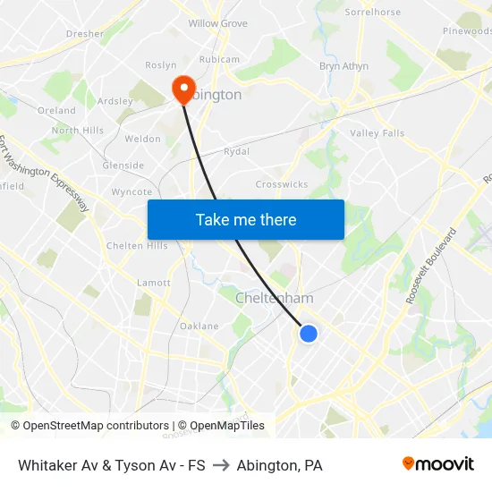 Whitaker Av & Tyson Av - FS to Abington, PA map