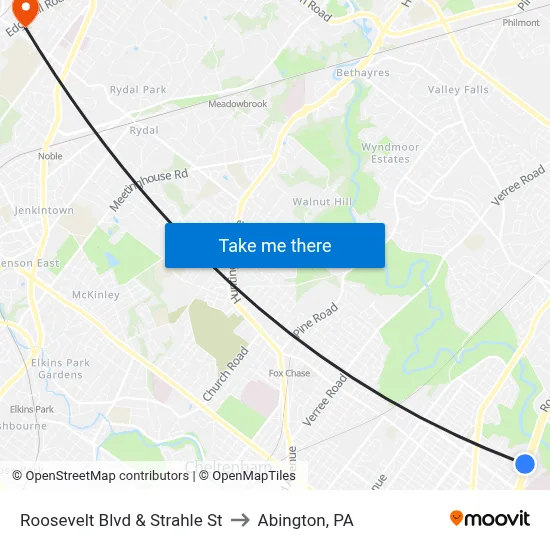 Roosevelt Blvd & Strahle St to Abington, PA map
