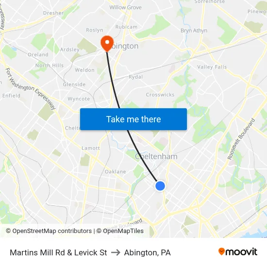 Martins Mill Rd & Levick St to Abington, PA map