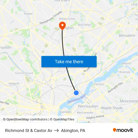 Richmond St & Castor Av to Abington, PA map