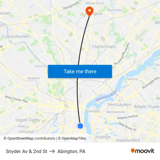 Snyder Av & 2nd St to Abington, PA map