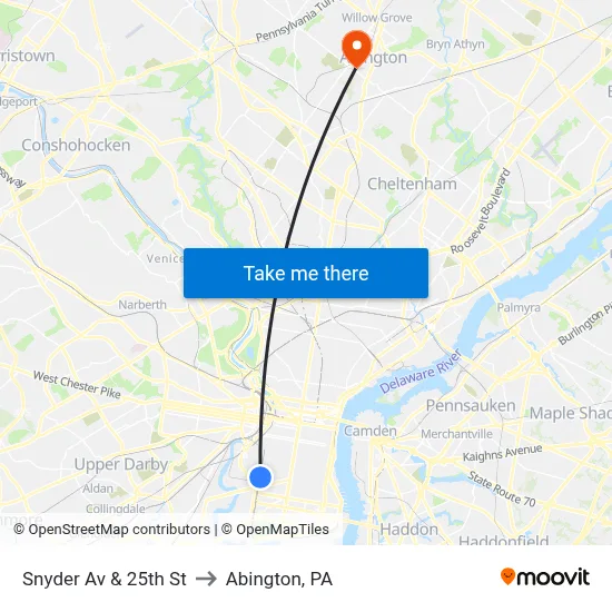 Snyder Av & 25th St to Abington, PA map