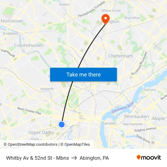 Whitby Av & 52nd St - Mbns to Abington, PA map